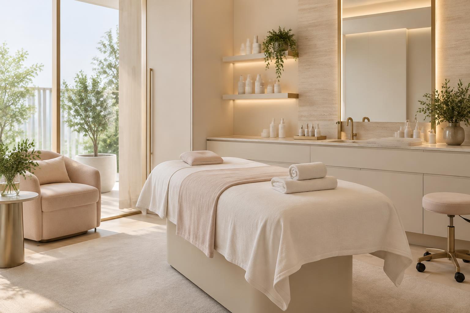 Ambiente sereno e iluminado de uma clínica de estética